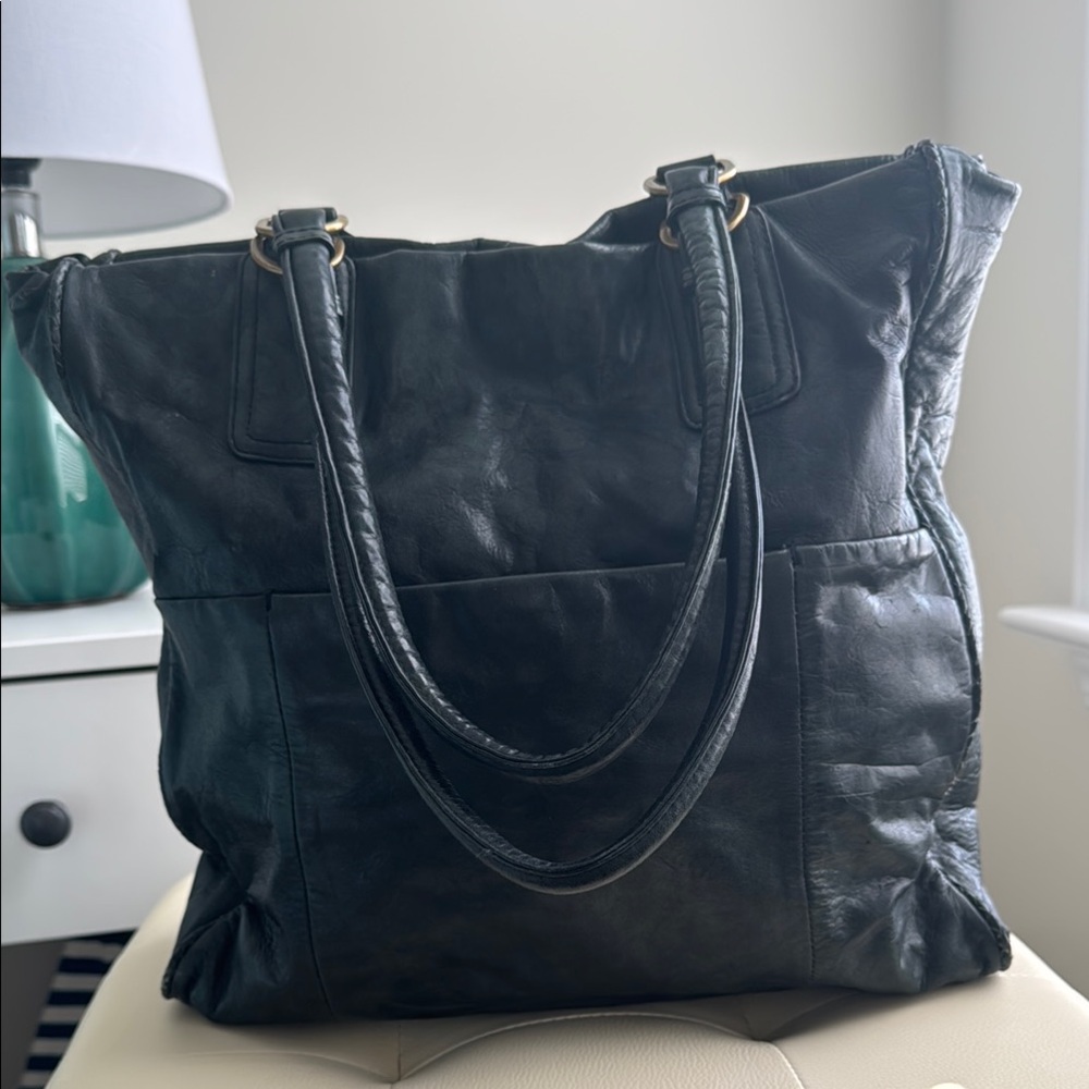 Agnes B. Black Leather Tote Bag